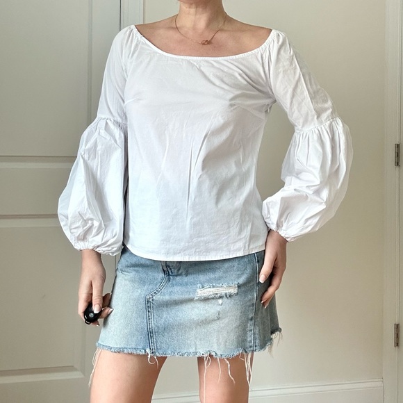 Jane & Delancey Cotton Poplin Off Shoulder Puff Sleeve Blouse - Picture 2 of 8